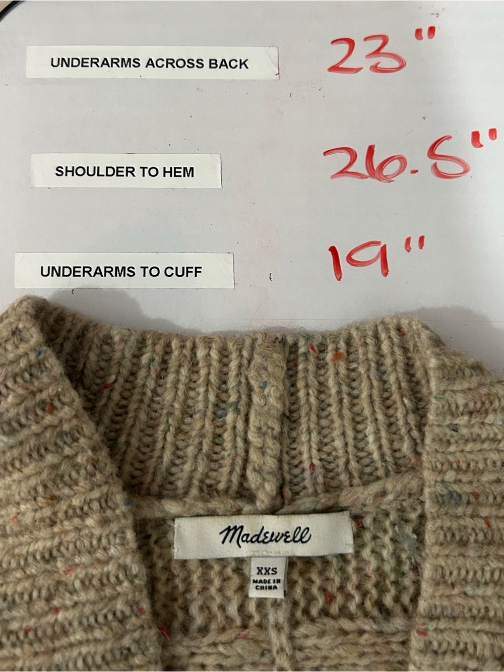 Madewell Chunky Cable Knit Wool Silk Blend Open Front Cardigan Sweater XXS Beige - Picture 6 of 6